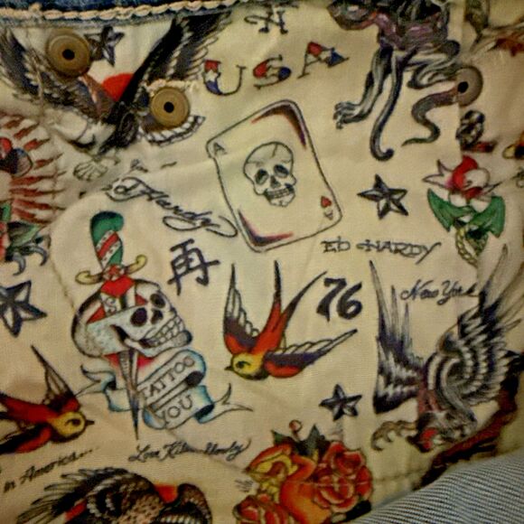 Ed Hardy Embroidered True Love Flare Jeans Womens 26 Love Eternal Spellout NEW - Picture 15 of 15